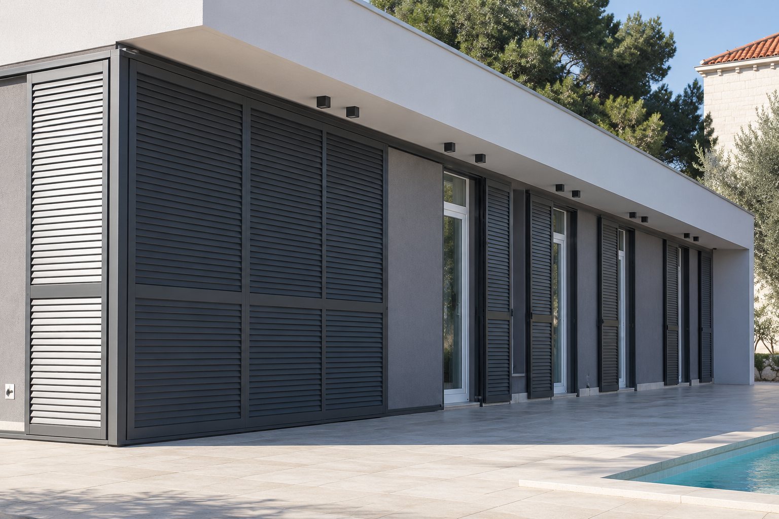Kuća s aluminijskom kliznom stijenom i terasom